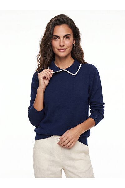 ONLOOX Navy Blue Acrylic Blended Soft Textured Comfortable Cut Knitwear Sweat...