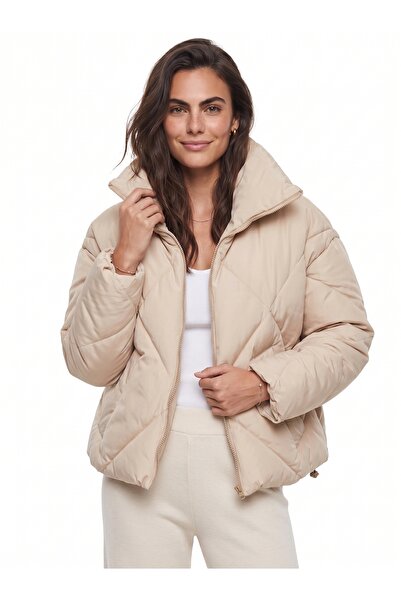 ONLOOX Beige Cotton Lycra Blended Stretchy Textured Oversize Zippered Inflata...