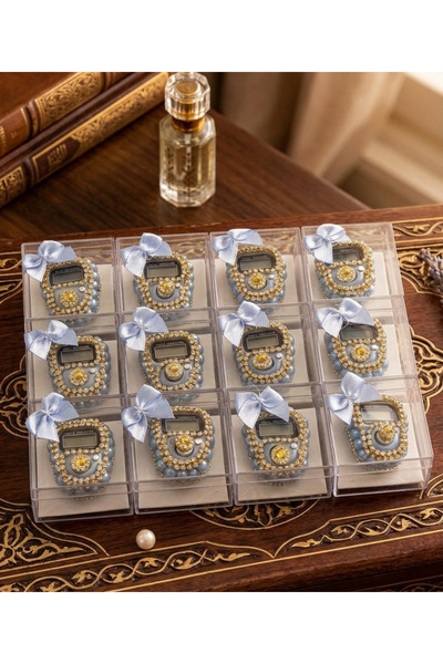 Muhtelif Bijuteri Luxury Pearl Bow Boxed Digital Zikirmatik Gift Set of 12