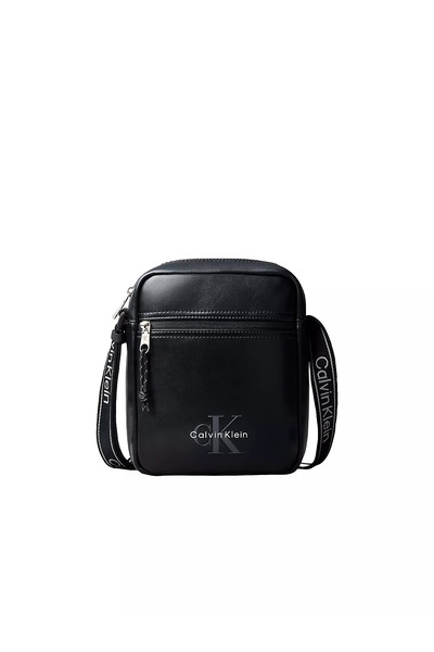 Calvin Klein Erkek Deri Ayarlanabilir Askı CK Metal Detay Fermuar Kapama Siya...