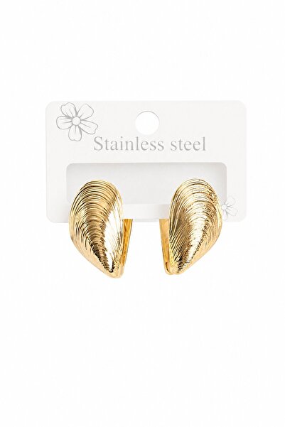 serelya 316L Steel Gold Color Mussel Model Women's Earrings
