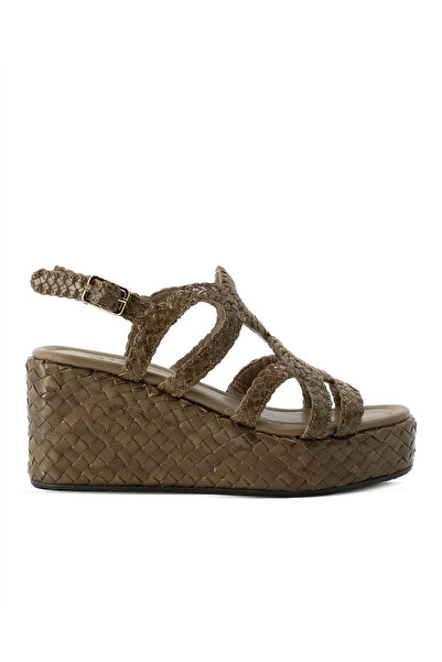 Vario Genuine Leather Hand Knitted Platform Heeled Shoes Z359 Mink Knitting