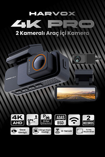 HARVOX Araç İçi Kamera 4K HD Görüntü WiFi GPS ADAS Özellikli Yapay Zekalı 24 ...