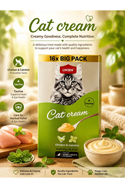 Linsen لينسن كريم للقطط – دجاج ونعناع القطط (Catmint) – عبوة كبيرة 16 قطعة (2...