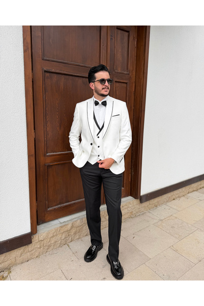 Avni Ceylan Erkek Özel Gün ve Düğün Konsept Beyaz Smokin Takım Elbise