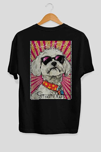 Ankhises For Dog Lovers 55 Back Dog Print Black Oversize T-Shirt 100% Cotton ...
