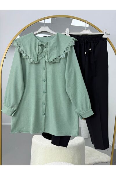 YILMAZBARMAZ Lace Collar Detailed Trouser Suit