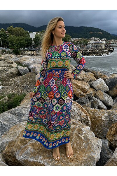 Moda Banuş Yazlık Renkli Uzun Elbise