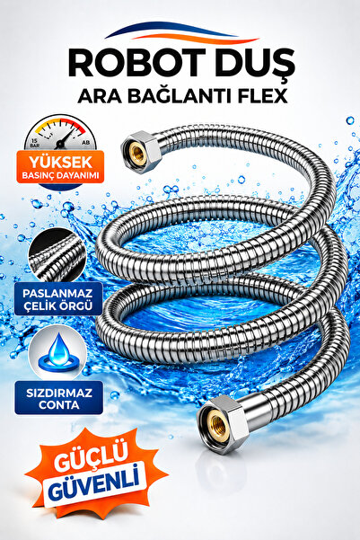 DESIPHON Robot Duş Ara Bağlantı Hortumu 60 cm Flex Hortum Paslanmaz Çelik Örg...