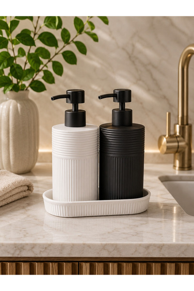 NEWNOW Monza Matte 3-Piece Liquid Soap Dispenser Set with Base |   Decorative...