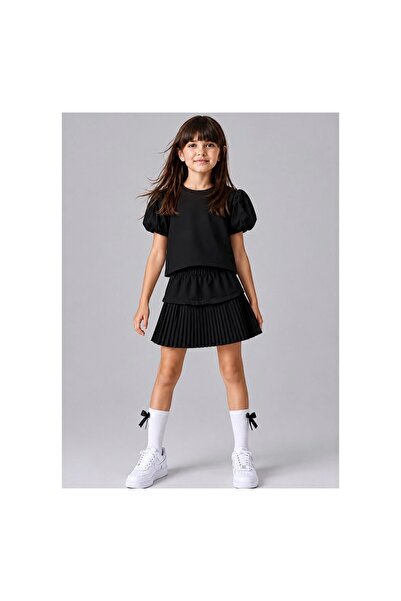 JABBER Kiz Viscosa Sleeves Detailed Pleated Skirt Set