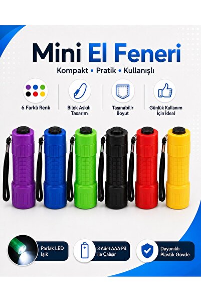CKSpor Mini El Feneri LED Işıklı 5 Renk Bilek Askılı Taşınabilir Plastik Gövd...