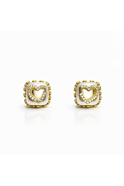 PerleJewelry أقراط ذهبية على شكل قلب مؤطرة