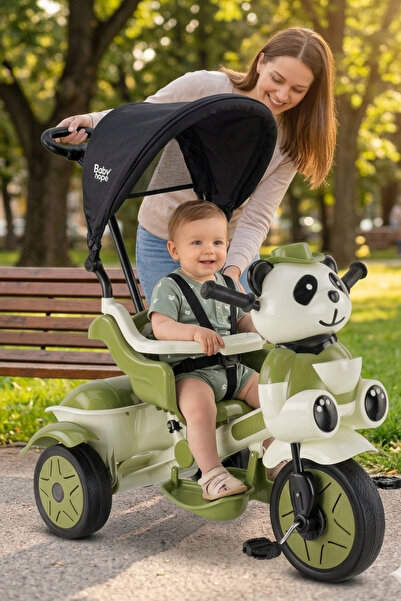 Bebeck 127 Little Panda İtmeli Üç Tekerlekli Bisiklet Ebeveyn Kontrollü Metal...