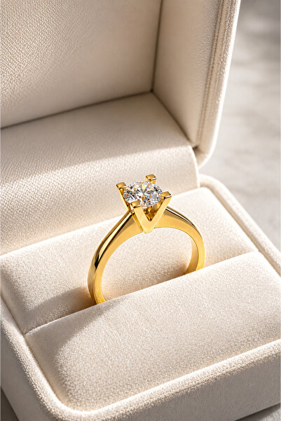 Crystal Diamond Zirconia Üst kalite 1.01 Karat V model tektaş yüzük