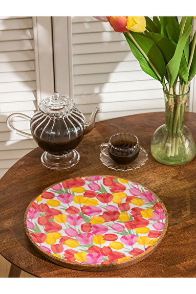 LC Waikiki LCW HOME Karışık Çiçek Baskılı Ahşap Tepsi 30 Cm
