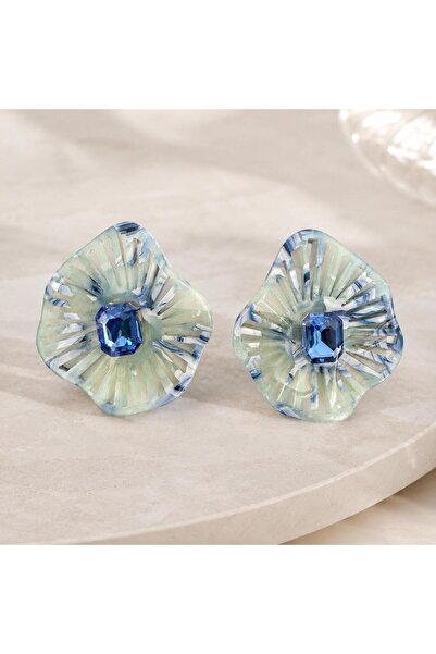 So Much Accesories Blue Acetate Flower Model Stone Women's Earrings |   Large...