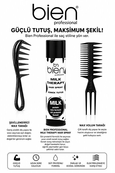 Bien Professional Milk Therapy Esnek Tutuşlu Saç Spreyi Ve 2'li Şekillendiric...