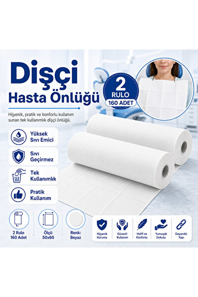 Genel Markalar Dişçi Hasta Önlüğü 2 Rulo 160 Adet Beyaz Tek Kullanımlık Sıvı ...