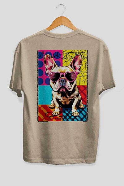 Ankhises For Dog Lovers 65 Back Dog Print Beige Oversize T-Shirt 100% Cotton ...