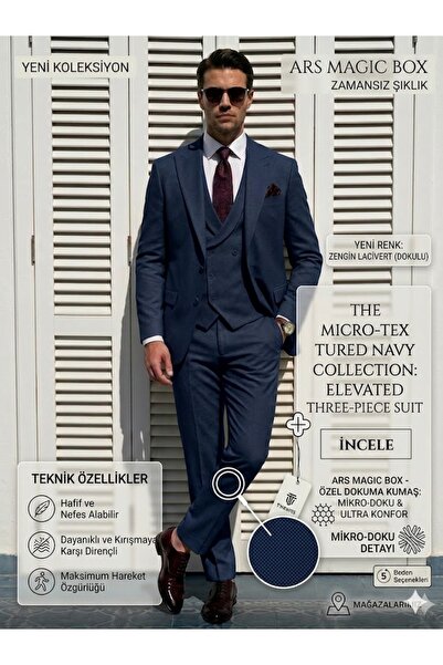 Ars Magic Box Men's 7-Color Micro-Textured 3-Piece Suit - Timeless Elegance a...