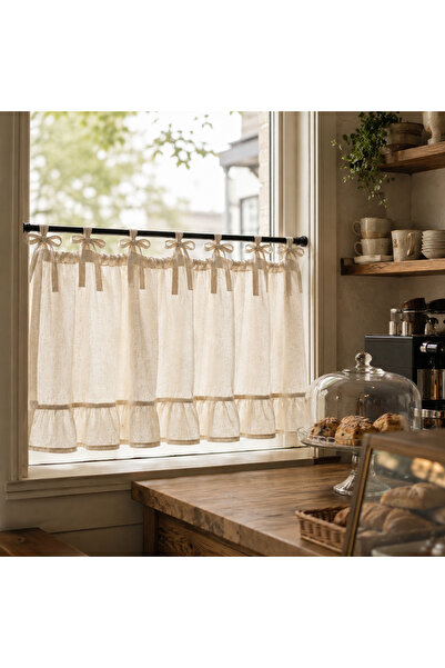 Mirilliahome Perdea decorativă rustică cu volane, cu fundă bej.