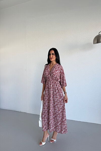 LİLA İSTANBUL Kruvaze Collar Dress with Elastic Waist