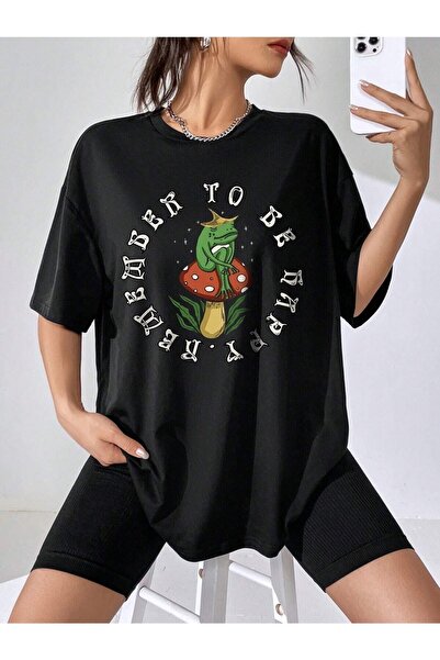JENOLAN Femei/Fete Remember To Be Happy Tricou oversize cu imprimeu Salas Boy...