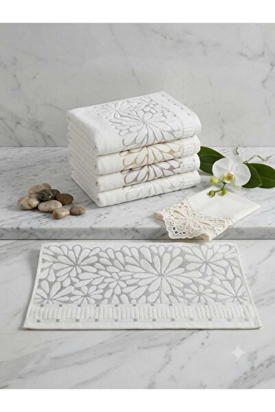 New Cotton Home Chrysanthemum 4-Piece 100% Natural Cotton Velvet Hand and Fac...