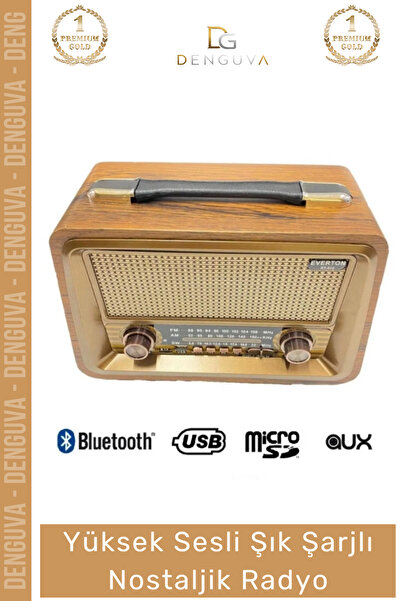 Denguva #Radyo Bluetooth USB SD AUX FM 5 Band Retro Büyük Boy Şarjlı Radyo No...