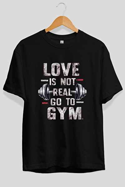 Ankhises Tricou negru cu imprimeu frontal supradimensionat Go to Gym, 100% bu...