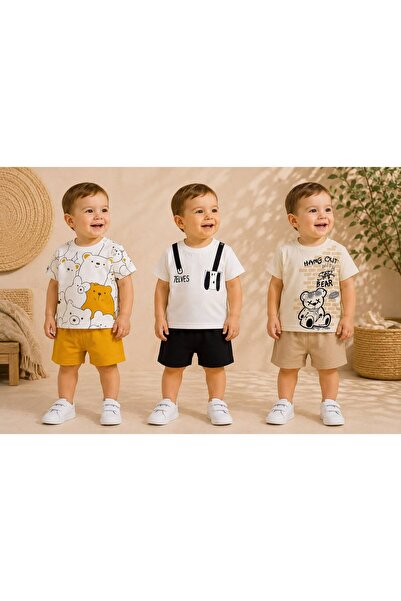 Organic Product DimpleBaby 3’lü Erkek Bebek Takım Seti 6-24 Ay | Yazlık Şortl...