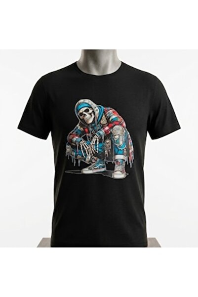 OEMN Tricou negru bărbătesc cu imprimeu, mărimea S