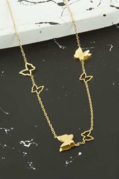 Balenbi Women's Butterfly Figured Gold Color Non-Tarnish 40+5 cm Steel Neckla...