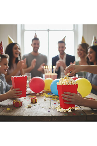 Poros Store Popcorn Kutusu ( Mısır , Cips Kutusu ) 8 Adet Kırmızı