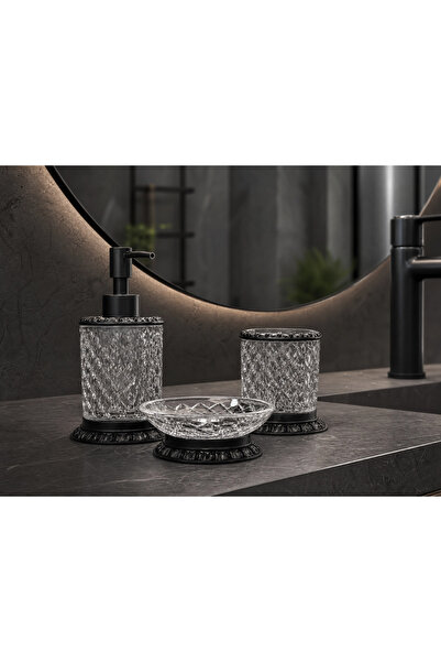 Kozak Serra Premium Glass + Metal Bathroom Accessory Set of 3 - Crystal Soap ...