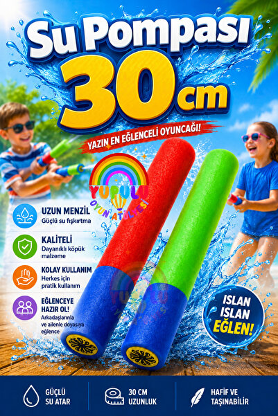 YUPULU 30cm Renkli Süngerli Pompası Su Tabancası, Eğlence Dolu Yaz Aktivitele...