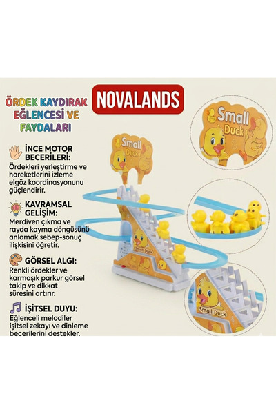 novalands Small Duck Oyuncak Işıklı Sesli Kaykay Merdivenli Ördek Müzikli Dön...