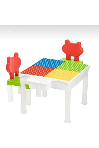 Online Legomm uyumlu 2 Sandalyeli Çalışma Ve Oyun Masası 50 Parça Bloklu