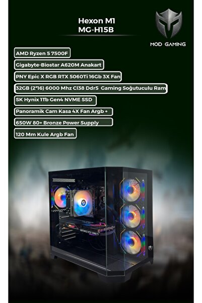 MOD GAMING Hexon MG-H15B Amd Ryzen 5 7500F | RTX5060 Ti 16GB | 32GB Ram | 1 T...