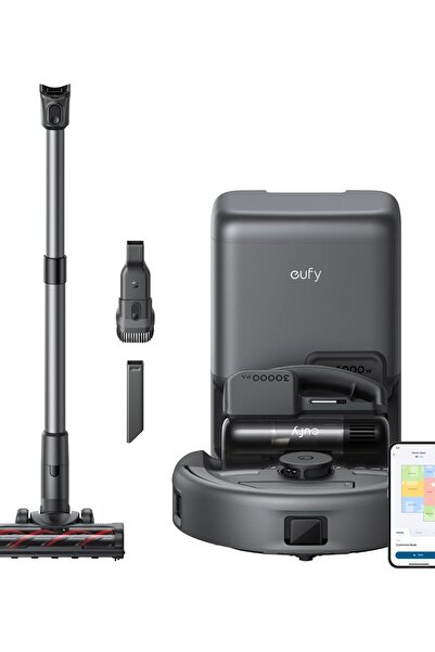 eufy Aspirator robot E20 3-în-1 cu stație de golire automată, 8000 Pa, Negru