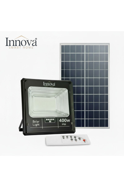 Innova Proiector LED de 400W cu Panou Solar și Telecomandă, IP66 + Cadou Surp...