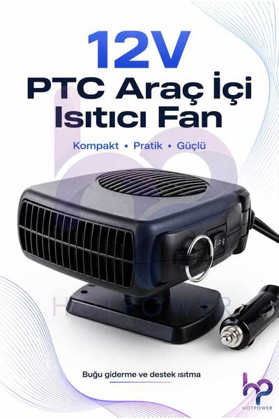 HOT POWER 12V Araç İçi Sıcak Soğuk Fan PTC Isıtıcı Ön Cam Buğu Giderici Çakma...