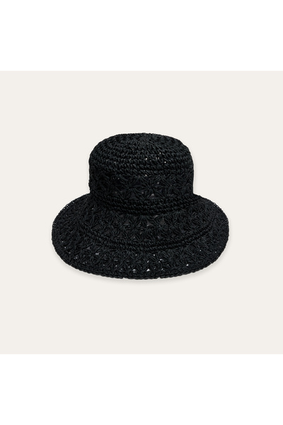 Mudo Women's Black Knitted Straw Hat