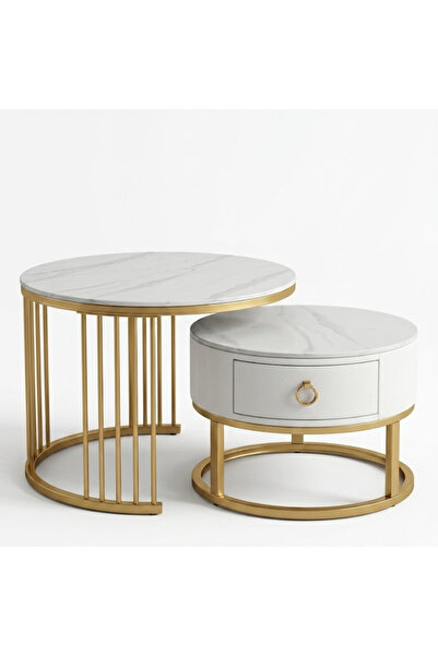 shopandshop Modern 2-piece White Round Nesting Coffee Table with Drawers