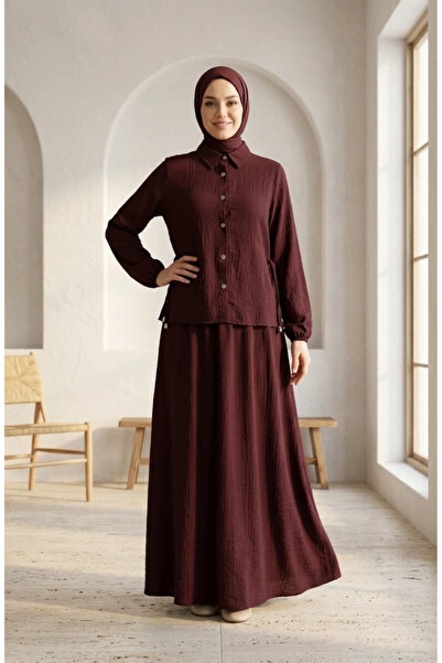 sefamerve Shirt with Collar Buttons and Snap Fasteners, Hijab Double Set 2281...