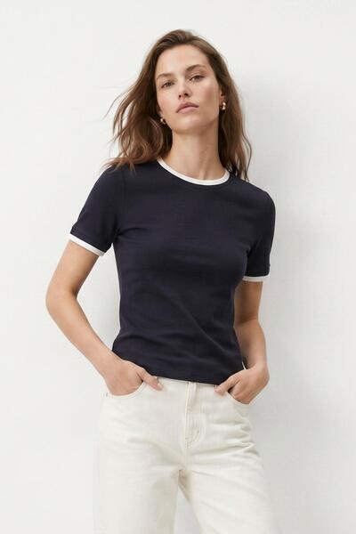 Rays Tricou negru cu guler rotund, cu aspect de cuplu 8354A