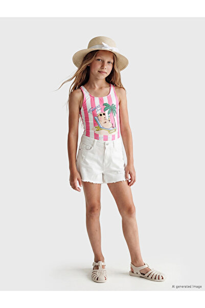 LC Waikiki LCW Kids Pembe Baskılı Kız Çocuk Mayo