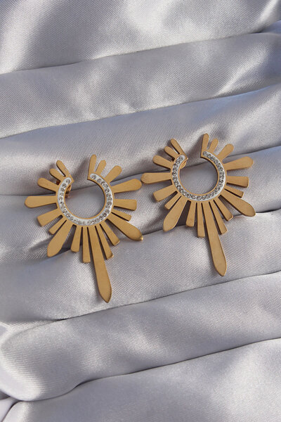 OGHAMAY 316L Steel Gold Color Zircon Stone Sun Figure Earrings