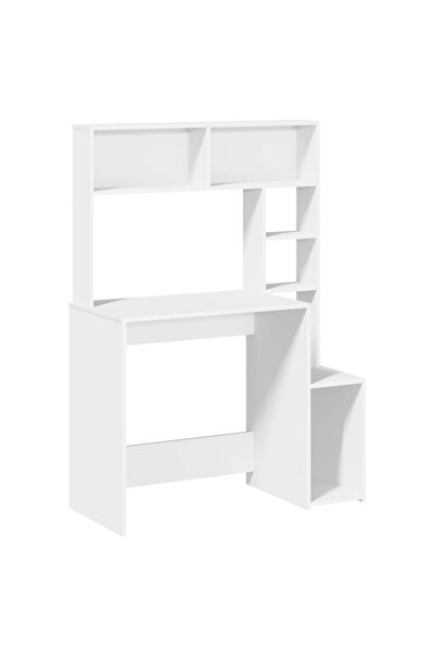 vidaxl Birou cu rafturi, alb, 100x45x140 cm, lemn compozit